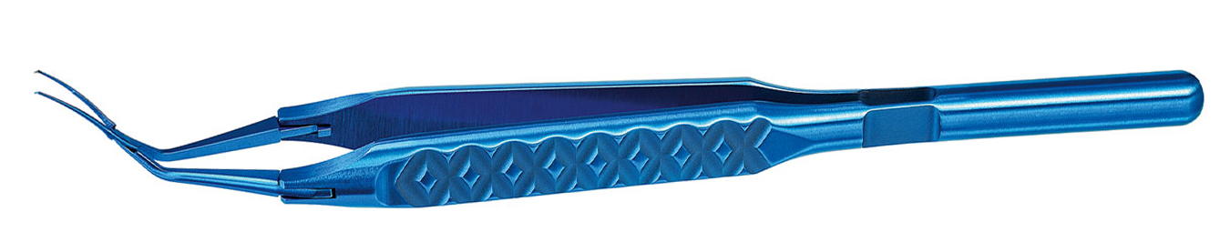 TMF162 ПИНЦЕТ ДЛЯ КАПСУЛОРЕКСИСА  ПЕРЕКРЕСТНОГО ДЕЙСТВИЯ  ТРЕХШАРНИРНЫЙ ИЗОГНУТЫЙ ПОД УГЛОМ, ТИТАНОВЫЙ